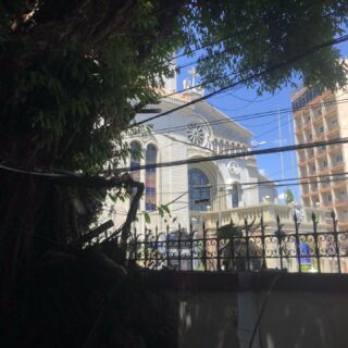 Looking over a wall at a cathedral